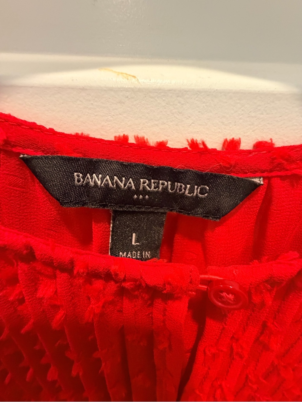 Banana Republic Red Swiss Dot Blouse Large Long Sleeve Textured Top - Picture 3 of 10